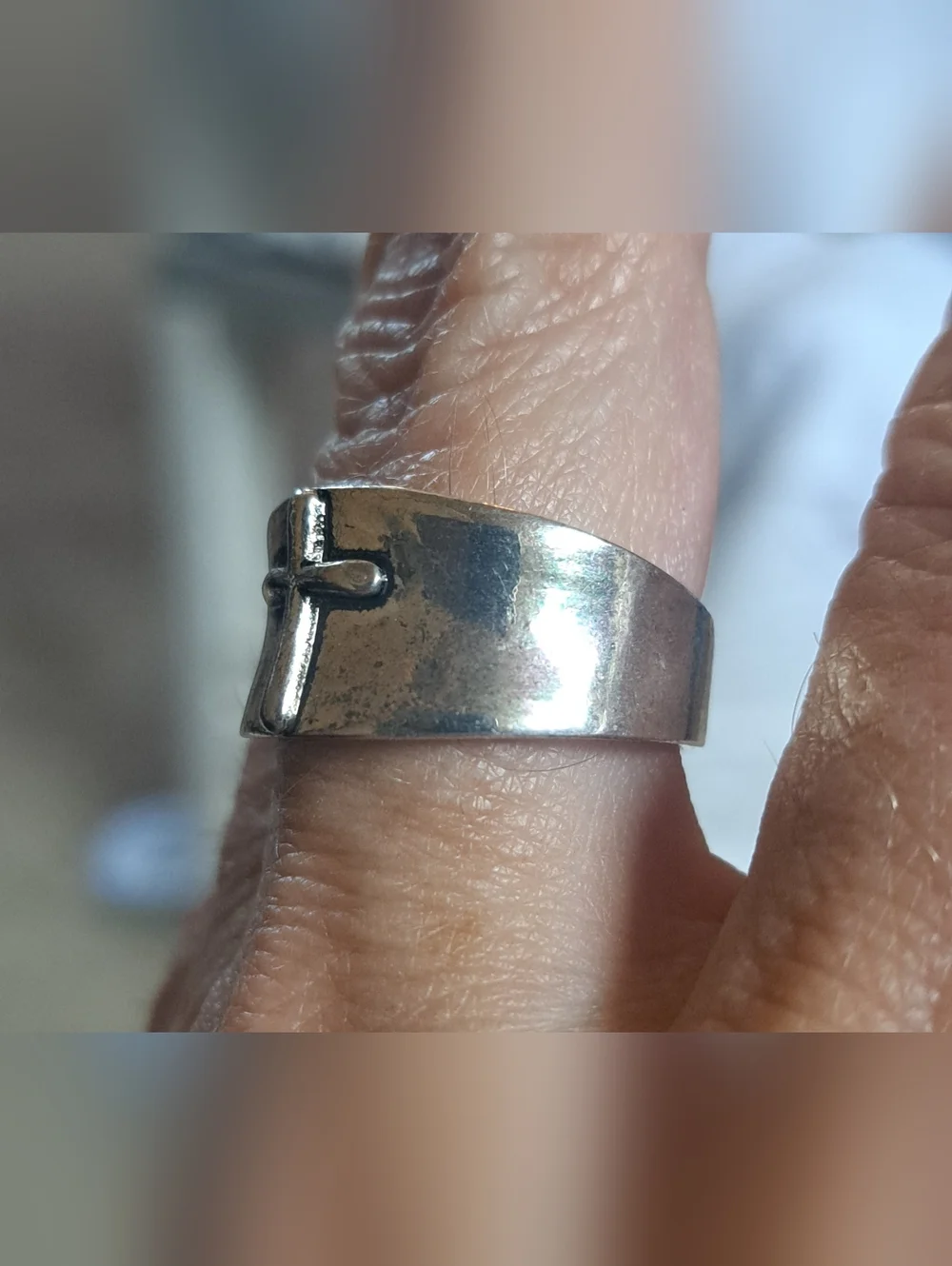 Beautiful Distressed Cross Ring Sterling Silver 925 Wide Band Ring  Size 8